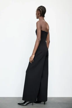 ZARA Vestidos^MACACÃO COMPRIDO DECOTE CAICAI Preto