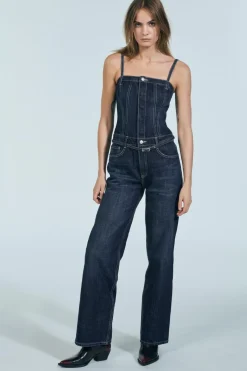 ZARA Vestidos^MACACÃO COMPRIDO DENIM TRF COM CINTO Azul
