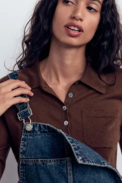 ZARA Vestidos^MACACÃO COMPRIDO DENIM TRF BAGGY Azul-marinho