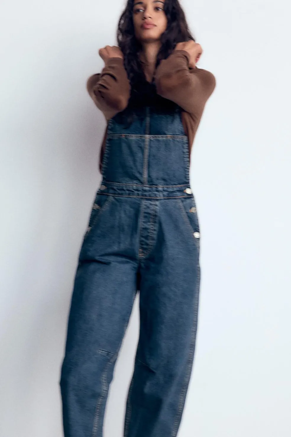ZARA Vestidos^MACACÃO COMPRIDO DENIM TRF BAGGY Azul-marinho