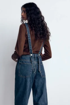 ZARA Vestidos^MACACÃO COMPRIDO DENIM TRF BAGGY Azul-marinho