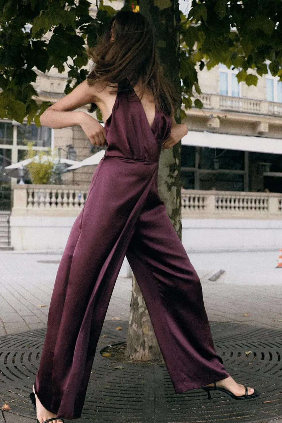 ZARA Vestidos^MACACÃO COMPRIDO HALTER COM FRANZIDO Beringela