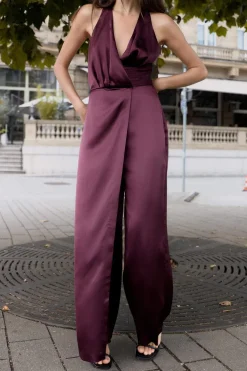ZARA Vestidos^MACACÃO COMPRIDO HALTER COM FRANZIDO Beringela