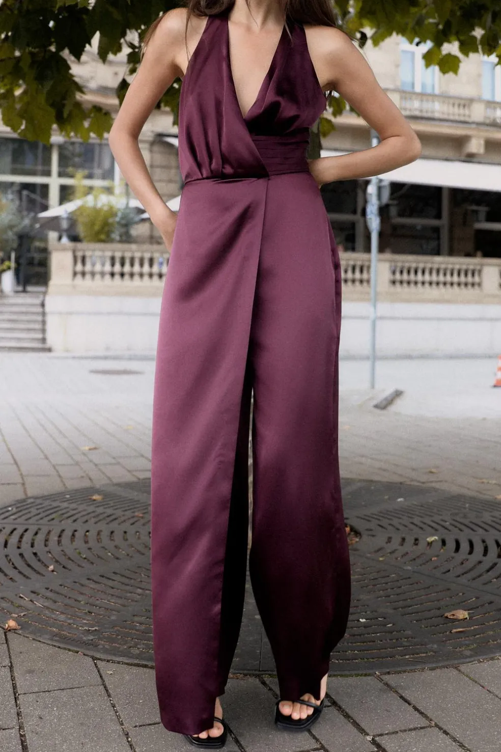 ZARA Vestidos^MACACÃO COMPRIDO HALTER COM FRANZIDO Beringela