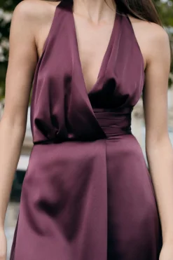 ZARA Vestidos^MACACÃO COMPRIDO HALTER COM FRANZIDO Beringela