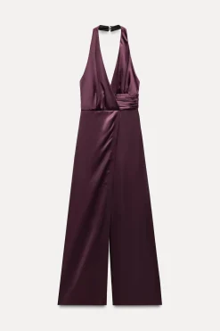 ZARA Vestidos^MACACÃO COMPRIDO HALTER COM FRANZIDO Beringela