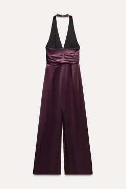 ZARA Vestidos^MACACÃO COMPRIDO HALTER COM FRANZIDO Beringela