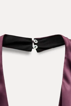 ZARA Vestidos^MACACÃO COMPRIDO HALTER COM FRANZIDO Beringela