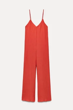 ZARA Vestidos^MACACÃO COMPRIDO PLISSADO Vermelho-claro