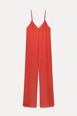 ZARA Vestidos^MACACÃO COMPRIDO PLISSADO Vermelho-claro