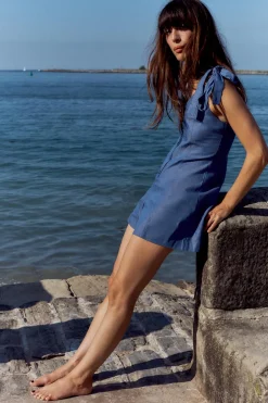 ZARA Vestidos^MACACÃO CURTO ALÇAS LAÇOS Índigo
