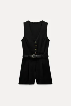 ZARA Vestidos^MACACÃO CURTO COM CINTO Preto