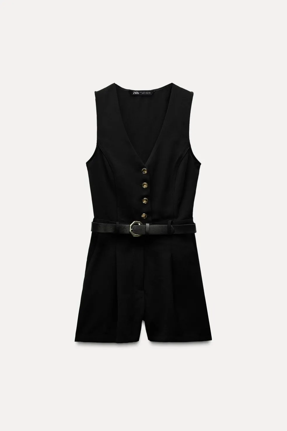 ZARA Vestidos^MACACÃO CURTO COM CINTO Preto
