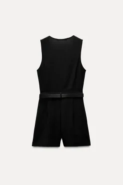 ZARA Vestidos^MACACÃO CURTO COM CINTO Preto