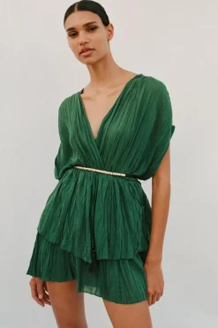 ZARA Vestidos^MACACÃO CURTO EFEITO ENRUGADO Verde-escuro
