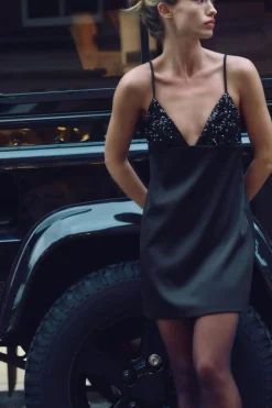 ZARA Vestidos^MACACÃO CURTO LANTEJOULAS Preto