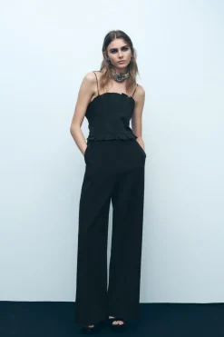 ZARA Vestidos^MACACÃO DE CREPE COM PERNAS LARGAS Preto