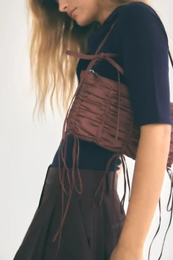 ZARA Malas^MALA DE OMBRO COM FRANZIDOS Vermelho-bordeaux