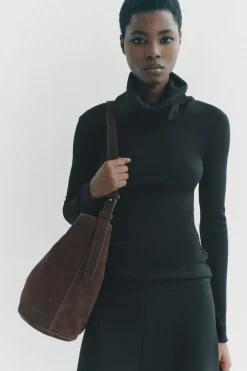 ZARA Malas^MALA SHOULDER BAG EM CROUTE ASSIMÉTRICA Castanho