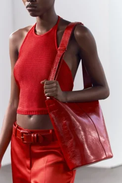 ZARA Malas^MALA SHOULDER BAG EM PELE Vermelho