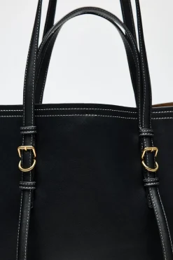 ZARA Malas^MALA TOTE BAG COM PESPONTO Preto