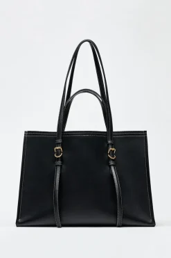 ZARA Malas^MALA TOTE BAG COM PESPONTO Preto