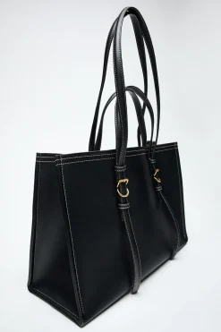 ZARA Malas^MALA TOTE BAG COM PESPONTO Preto