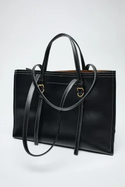 ZARA Malas^MALA TOTE BAG COM PESPONTO Preto