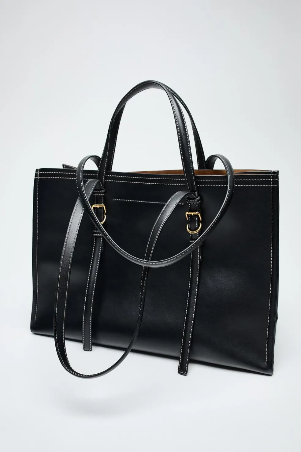 ZARA Malas^MALA TOTE BAG COM PESPONTO Preto