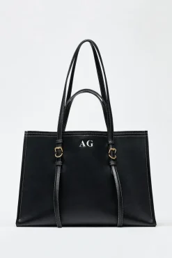 ZARA Malas^MALA TOTE BAG COM PESPONTO Preto