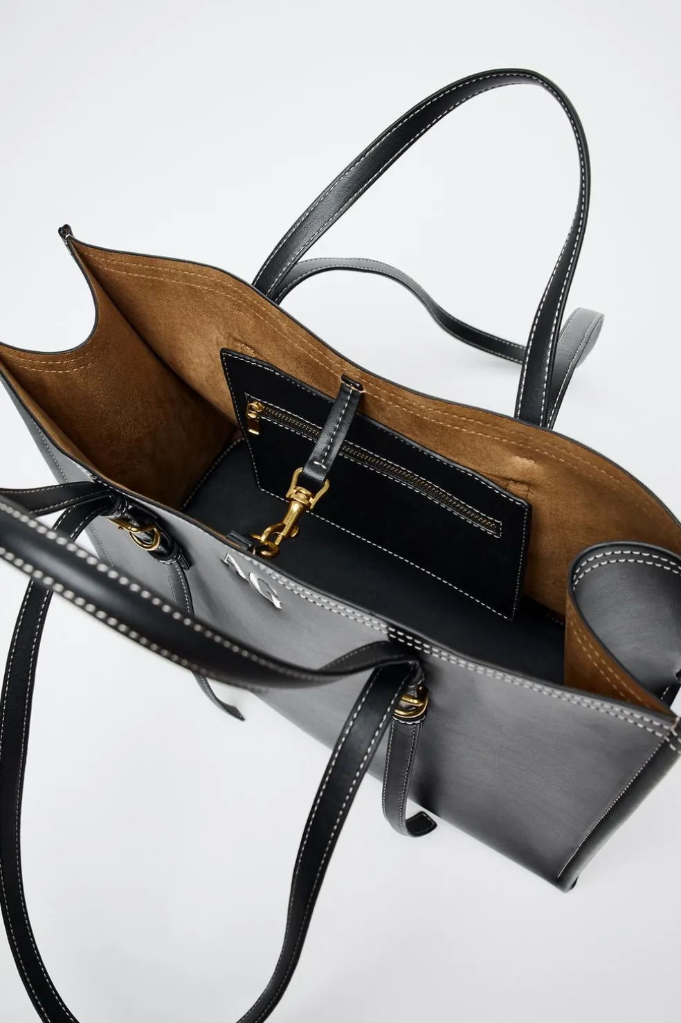 ZARA Malas^MALA TOTE BAG COM PESPONTO Preto