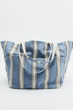 ZARA Malas^MALA TOTE BAG ÀS RISCAS Azul