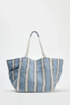 ZARA Malas^MALA TOTE BAG ÀS RISCAS Azul