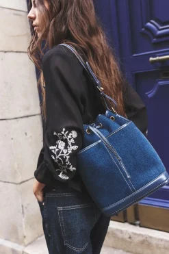 ZARA Malas^MAXI SACA FRANZIDO EM GANGA Azul-ganga