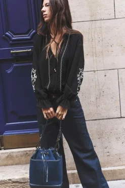 ZARA Malas^MAXI SACA FRANZIDO EM GANGA Azul-ganga