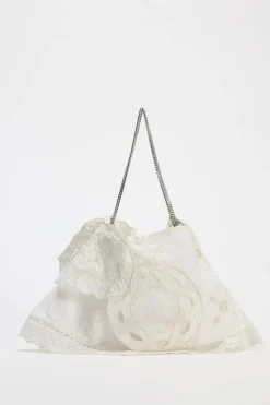 ZARA Malas^MINI SHOULDER BAG BORDADA COM PORMENOR DE RENDA branco