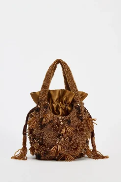 ZARA Malas^MINI SHOULDER BAG COM BEADING Castanho