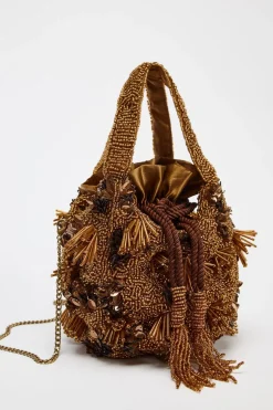 ZARA Malas^MINI SHOULDER BAG COM BEADING Castanho