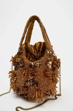 ZARA Malas^MINI SHOULDER BAG COM BEADING Castanho