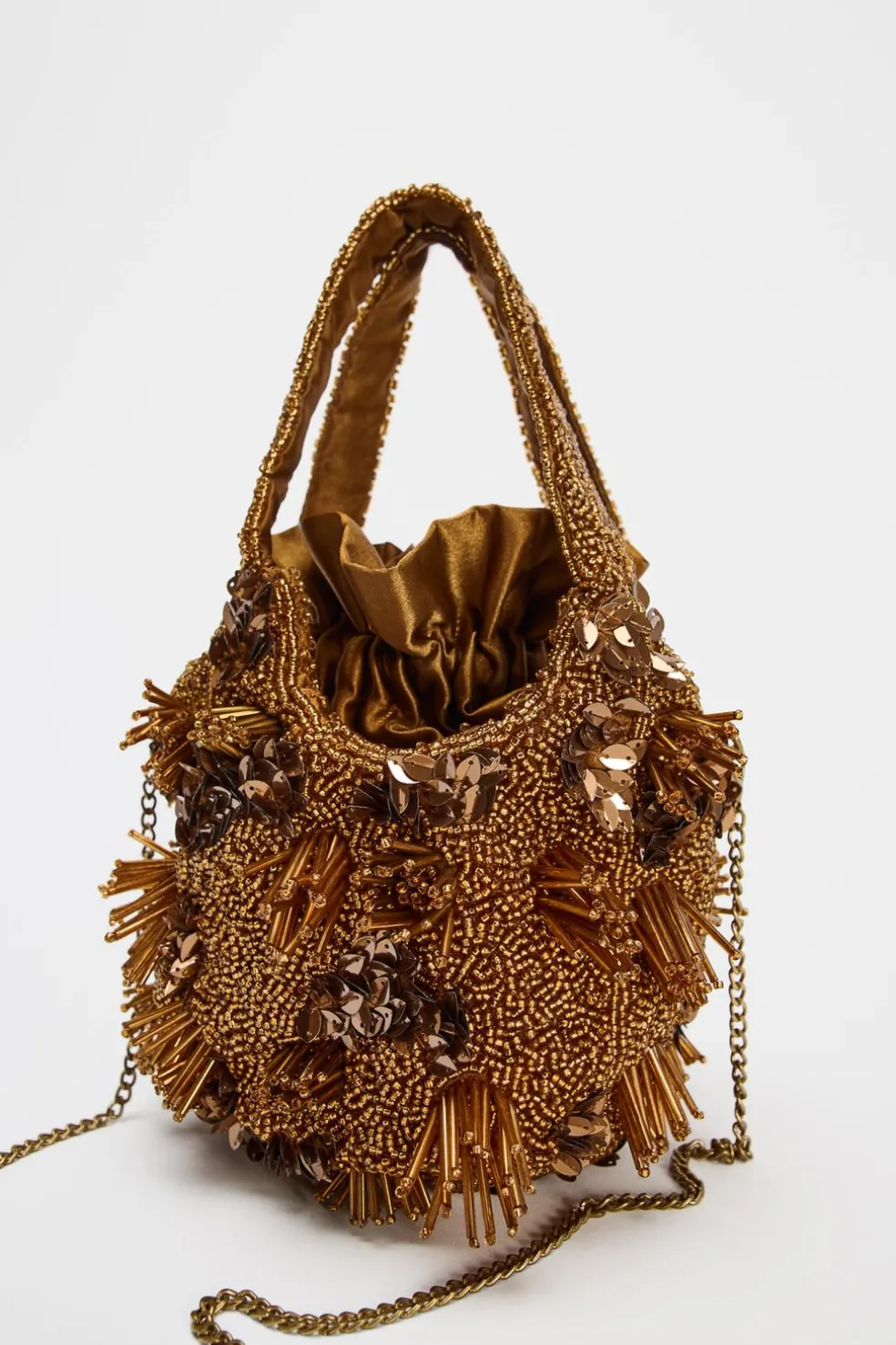 ZARA Malas^MINI SHOULDER BAG COM BEADING Castanho