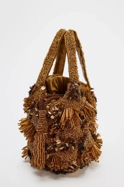 ZARA Malas^MINI SHOULDER BAG COM BEADING Castanho