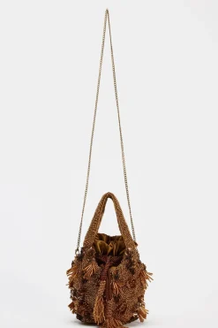 ZARA Malas^MINI SHOULDER BAG COM BEADING Castanho