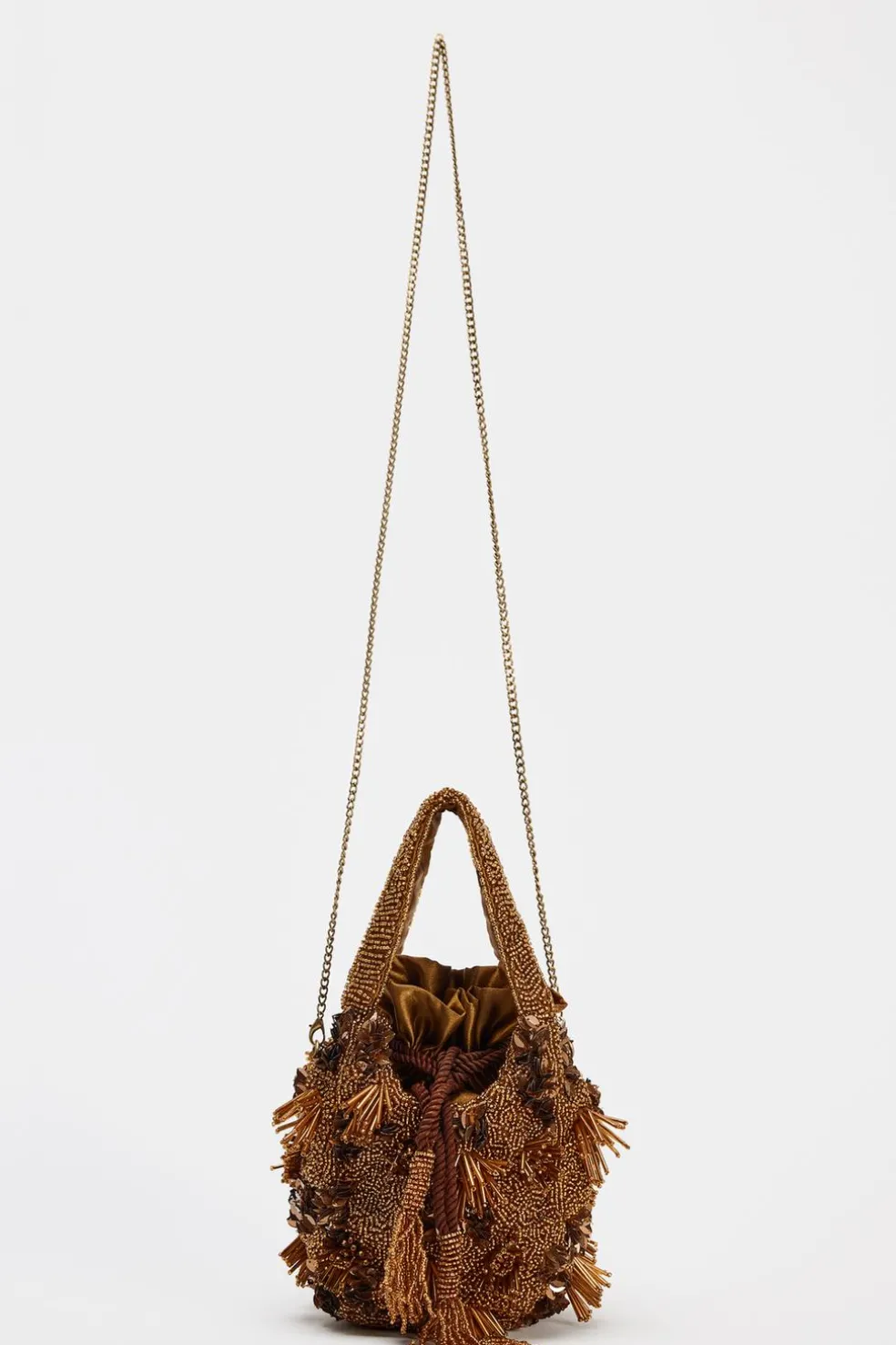 ZARA Malas^MINI SHOULDER BAG COM BEADING Castanho