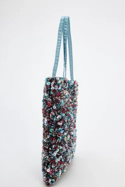 ZARA Malas^MINI SHOULDER BAG COM BEADING Azul