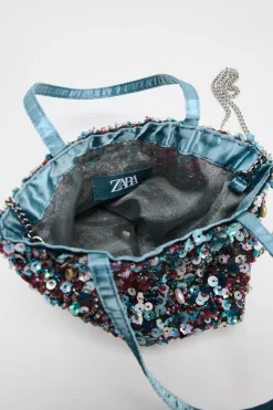 ZARA Malas^MINI SHOULDER BAG COM BEADING Azul