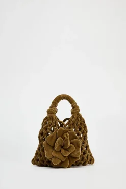 ZARA Malas^MINI SHOULDER BAG EM VELUDO FLOR Ocre