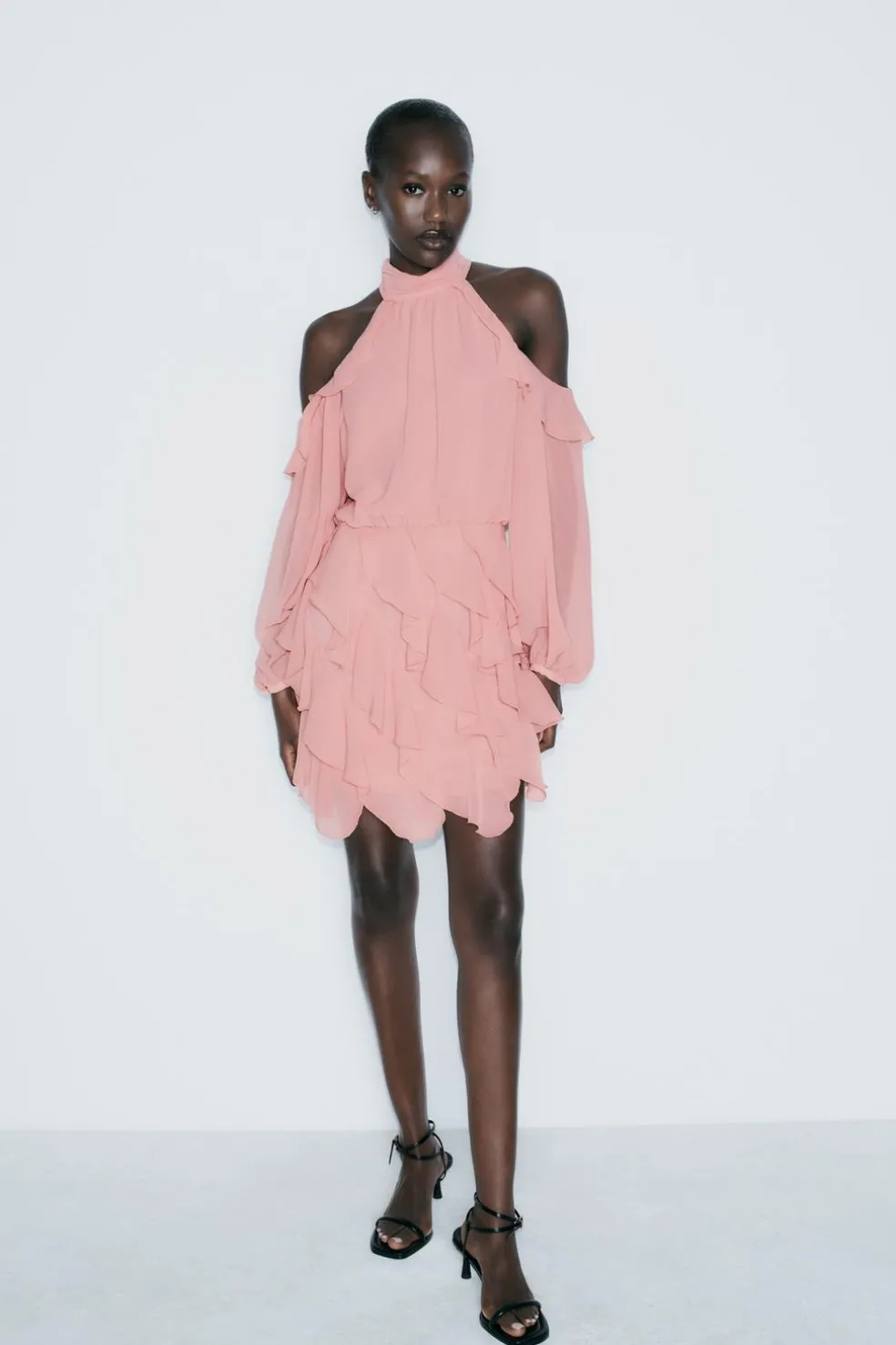 ZARA Vestidos^MINIVESTIDO COM FOLHOS MARSALA