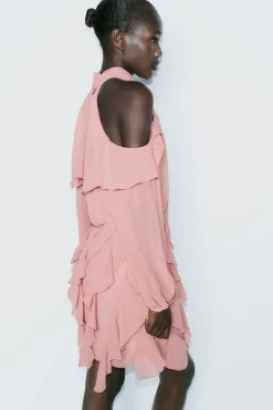 ZARA Vestidos^MINIVESTIDO COM FOLHOS MARSALA