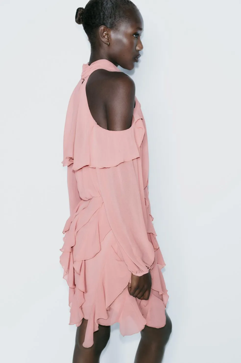 ZARA Vestidos^MINIVESTIDO COM FOLHOS MARSALA