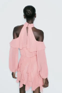 ZARA Vestidos^MINIVESTIDO COM FOLHOS MARSALA